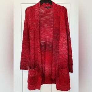 FEVER  Red & Pink Ombré Chunky Knit Cardigan Sweater with Pockets Womens Small